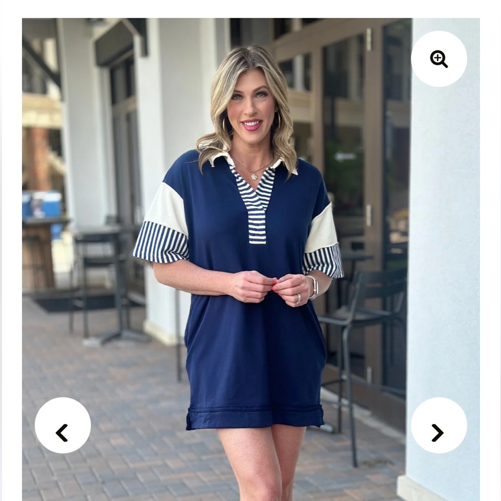 Navy Cotton Striped Cotton Dress